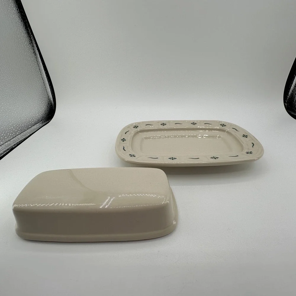 Longaberger Woven Traditions Butter Dish and 1 Pint Loaf Pan Set Ivory USA Made